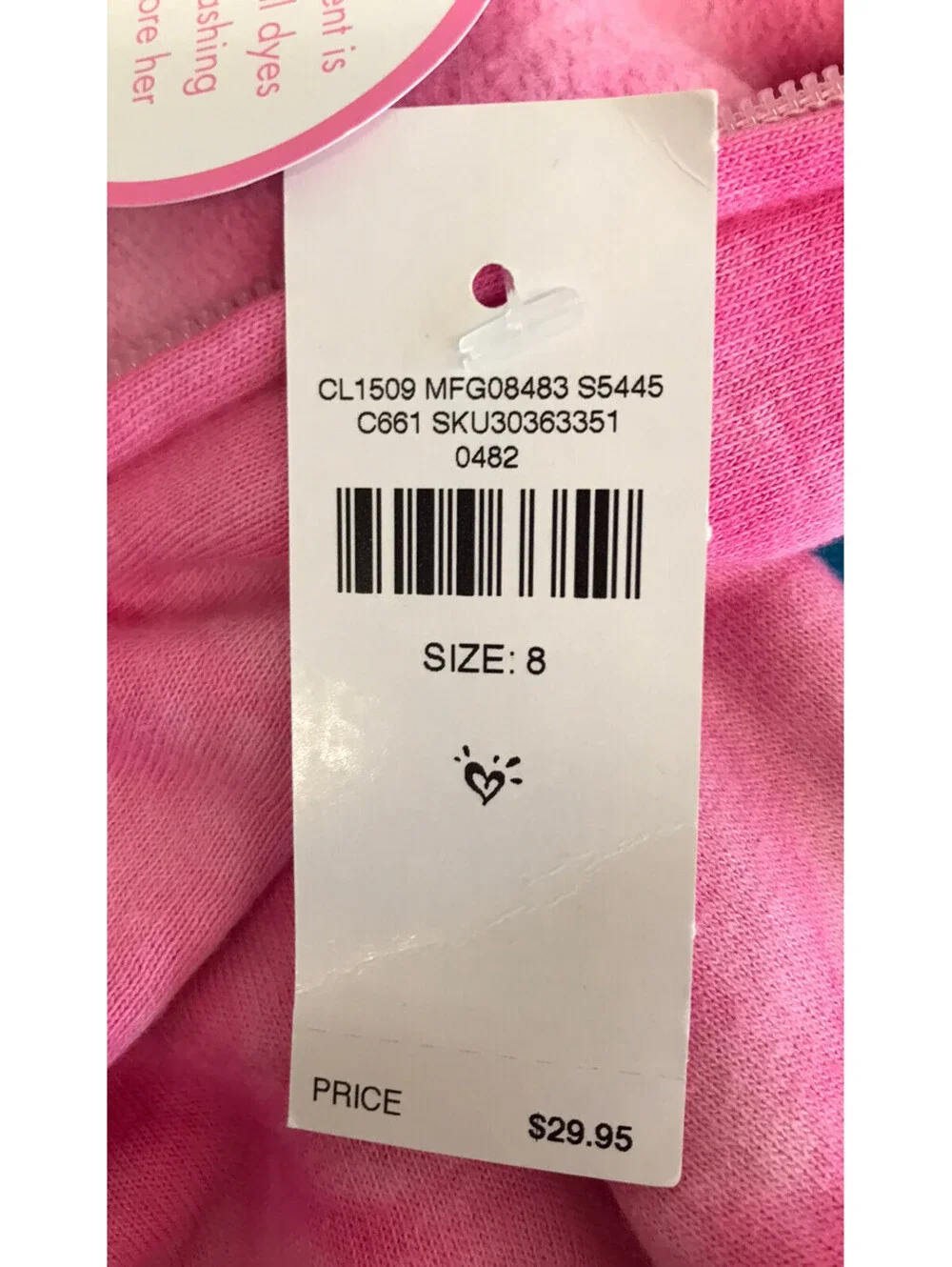 Justice Hoodie. Pink Tye Dye. “Live in the Moment” on Chest. Size Girls 8. NWT